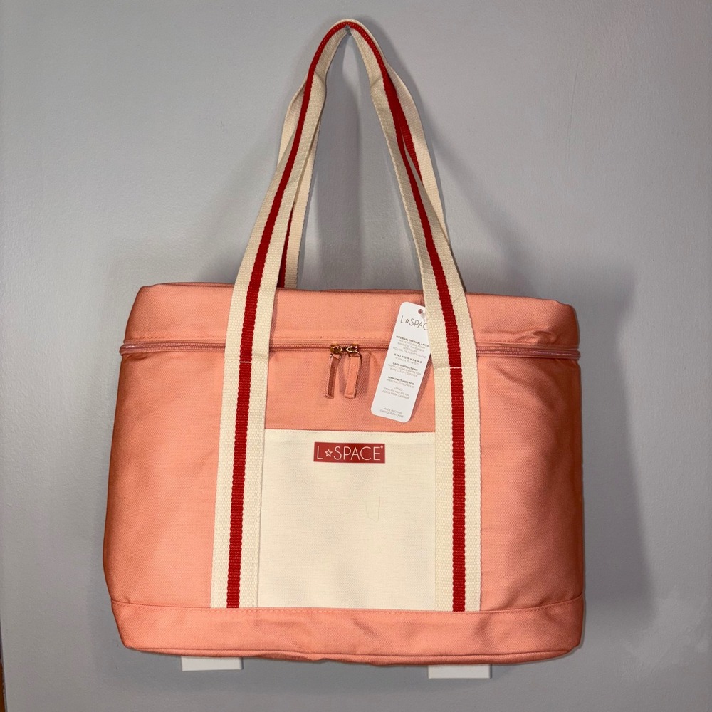 L*Space Coastal Cooler Tote Bag Insulated Zip‎ Close Peach Picnic Lunch Travel